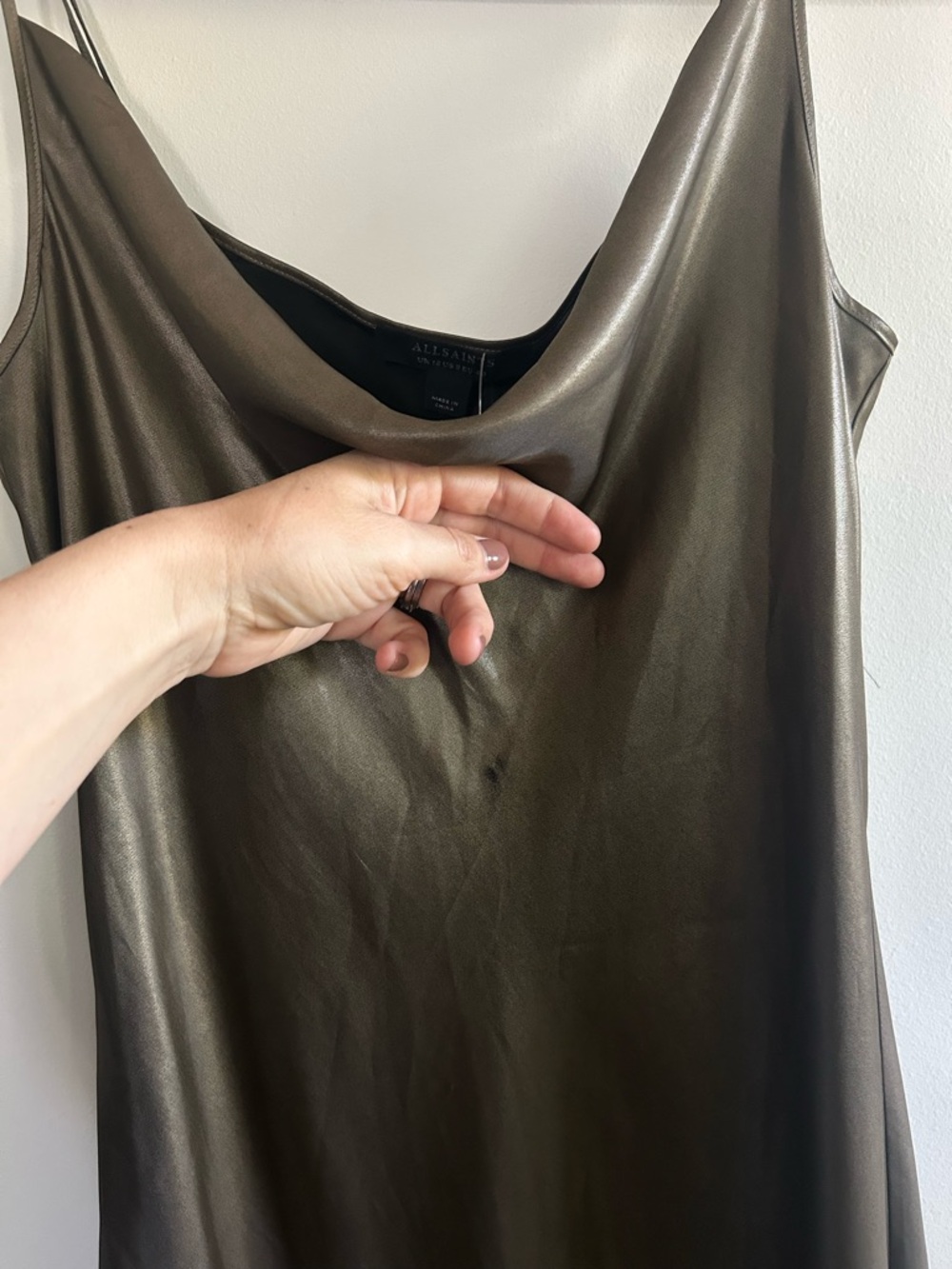 All Saints Hadley Olive Satin Cowl Slip Midi Dress - Picture 5 of 8